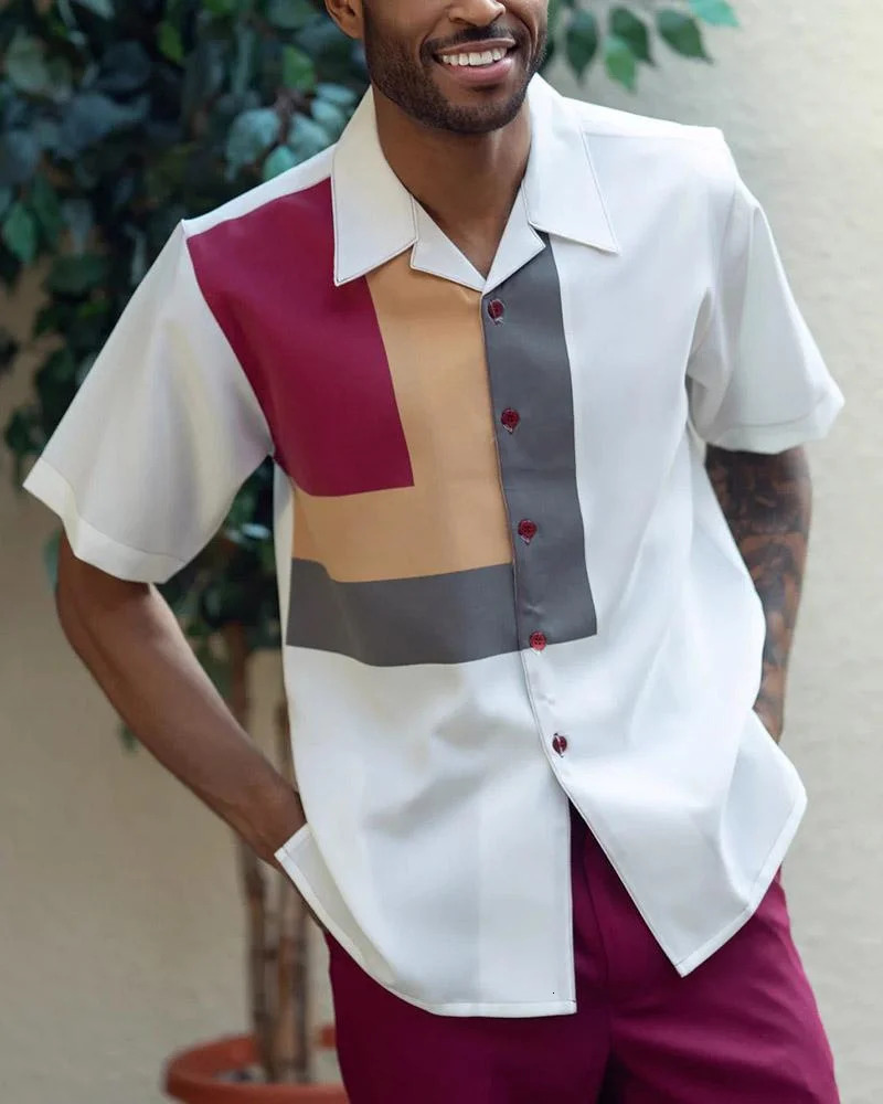 Mens suit mens short-sleeved shirtsuit pants two-piece street outdoor leisure walking suit summer mens travel suit 240517