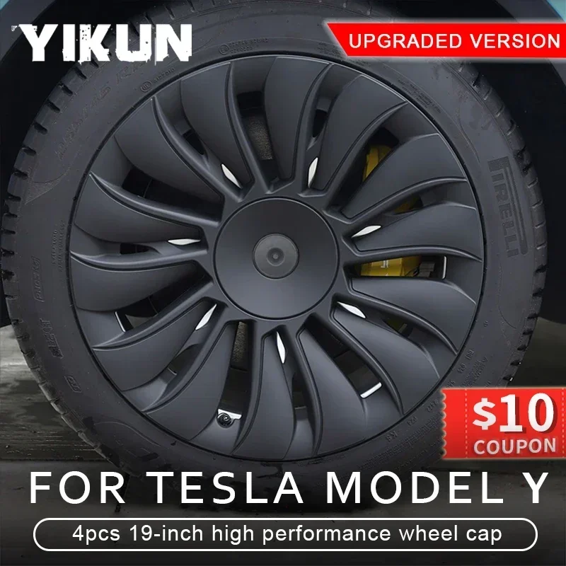 Automobile 4PCS HubCap Performance Replacemen Hub cap Full Rim Cover Accessories for Tesla Model Y 19 Inch Wheel Caps 2018-2024 smile