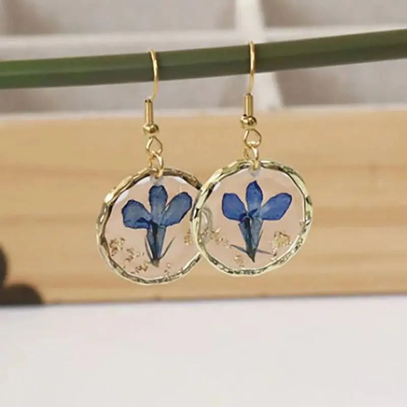 Unique Pressed Flower Earring Epoxy Resin Natural Flower Earrings Creative Women Statement Jewelry Elegant Round Earring 2024