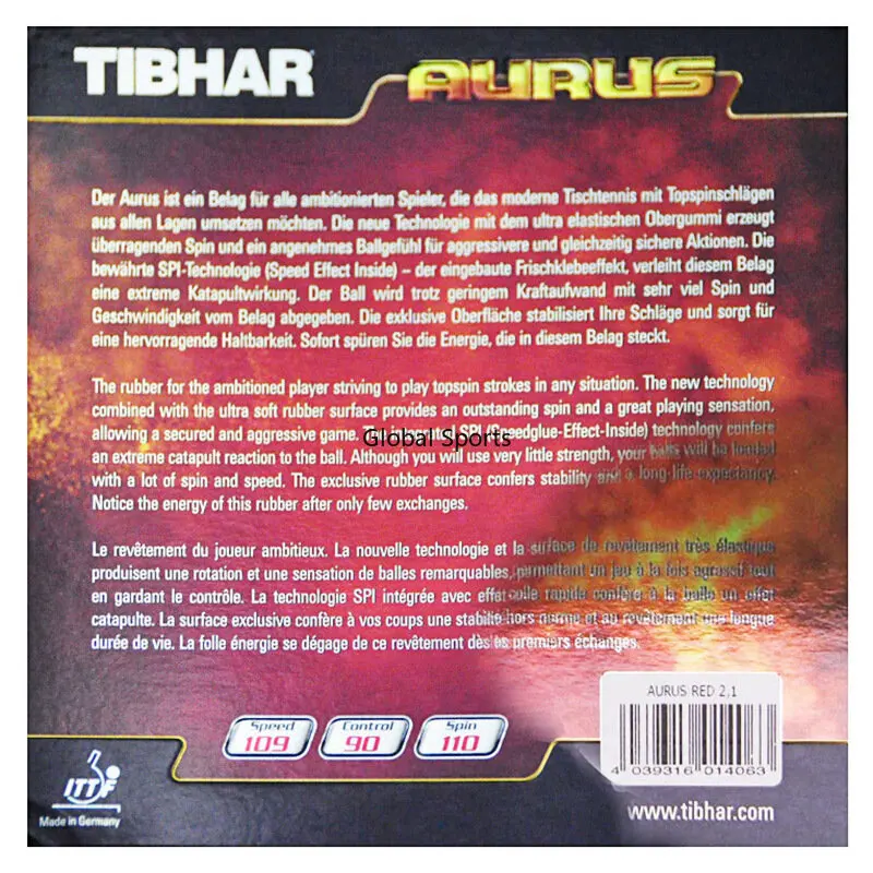 Original TIBHAR AURUS / AURUS SOUND / SOFT Table tennis professional rubber sponge TIBHAR Table Tennis Rubber Ping Pong Sponge