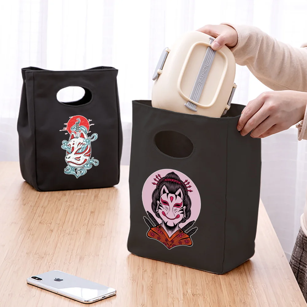 Lunch Thermal Food Picnic Bags Lunch Box Portable ddmysmile Insulated Mask Print For Men Women Kids School Dinner Container Bento Pouch Smile