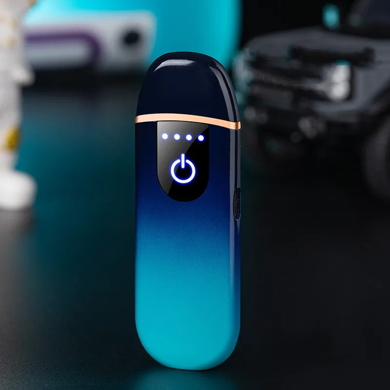 Mini Windproof Metal Thickened Tungsten USB Fast Charging Lighter Cool Color Portable Touch Sensor LED Power Display Men's Gifts