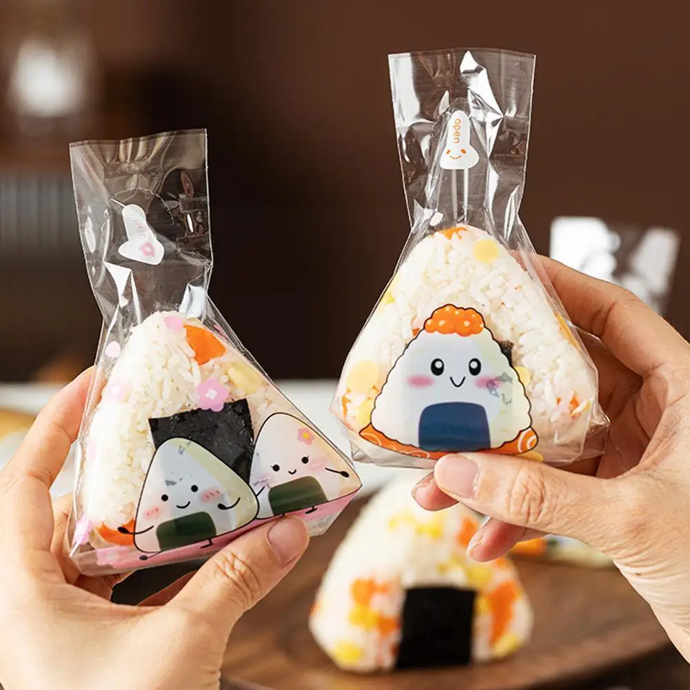 Double Layers Triangle Rice Ball Packing Bag Cherry Onigiri Packaging Anti-fog Tear Bag Blossoms Sushi Panda Easy Accessori D0P2