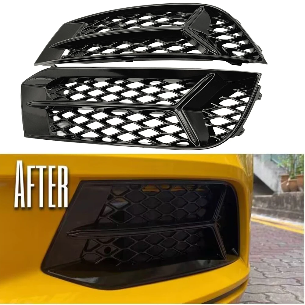 Car Front Bumper Side Fog Light Grilles Grill Mesh Honeycomb Hex Left Right For Audi A3 2017 2018 2019 2020 Fog Light Frame