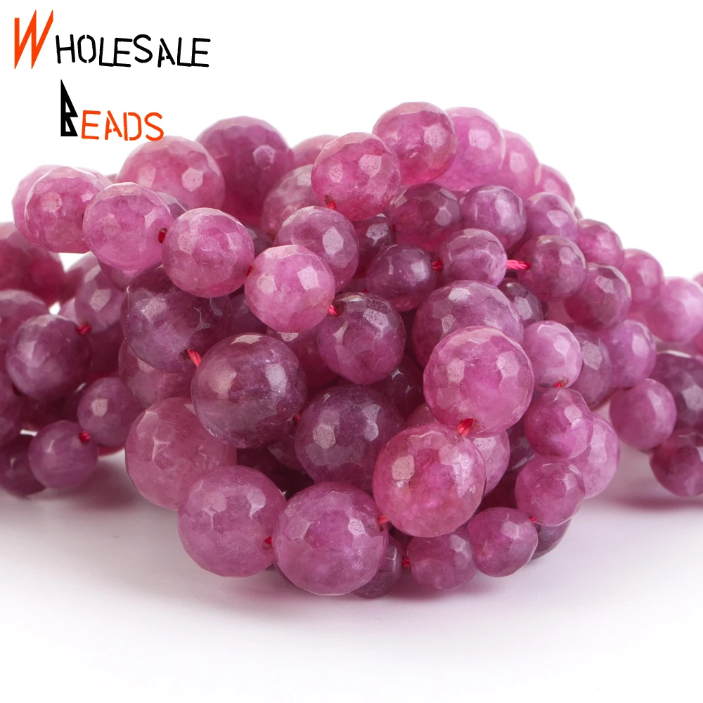 6 8 10mm Natural Stone Beads Faceted Pink Tourmaline Jades Round Spacer Loose Beads For Jewelry Making DIY Bracelets Accessories