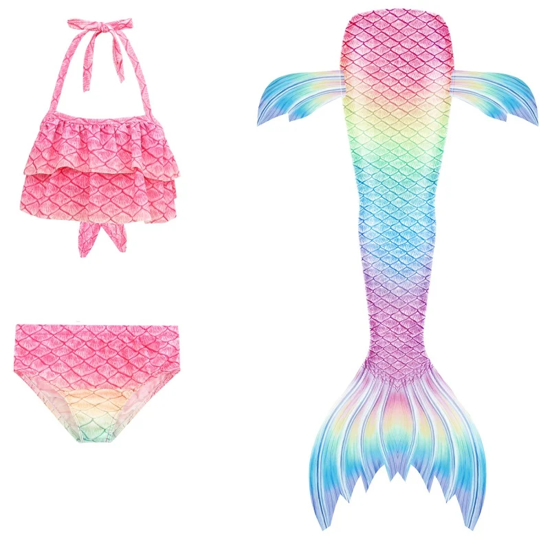 Mermaid Kids Girls Swimming Tail Costume Cosplay Children Swimsuit Fantasy Beach Bikini Can Add Monofin Fin smile