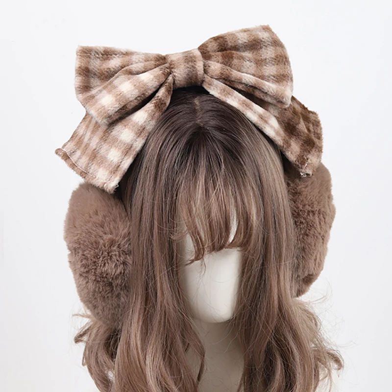 Plush Bow Girls Big Warm Earmuffs Kawaii Women's Lolita Winter Muff Ear Cover Lovely Fold Headband ddmysmile Christmas Halloween Accessory Smile