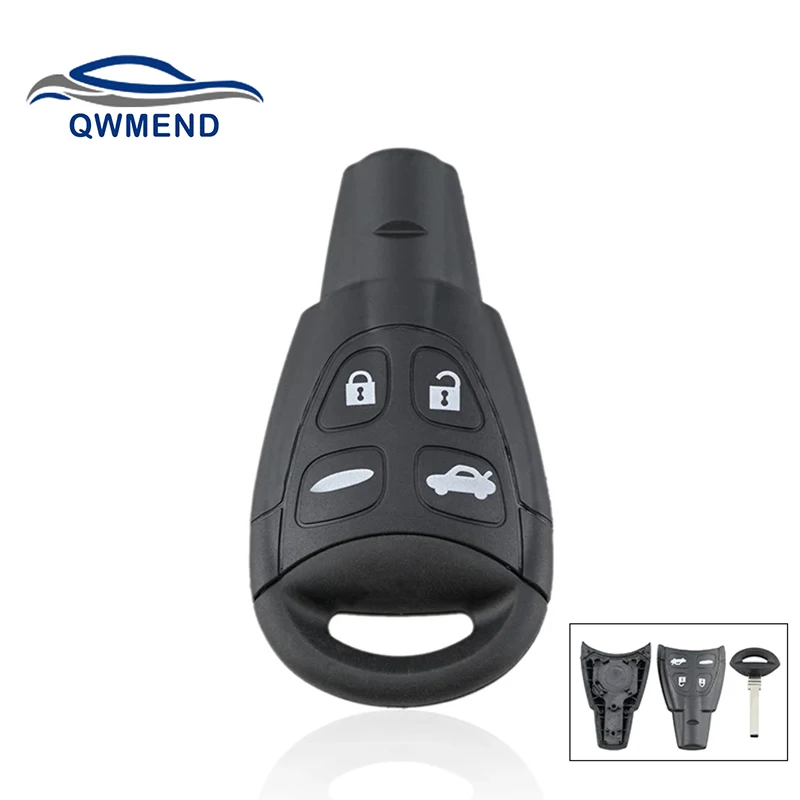 Car Saab QWMEND for Key Shell 4 Buttons Remote Original Key Case for Saab 9-3 93 95 9-3 9-5 2004-2010 LTQSAAM433TX With Blade smile