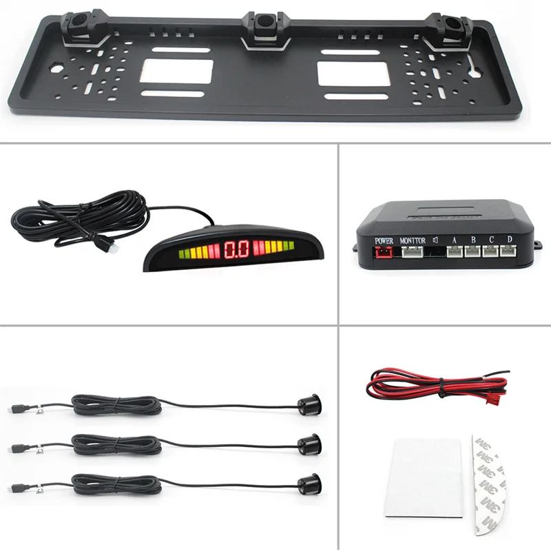 Car Parking Sensors Parktronics European License Plate Frame Reversing Radar Radar System with 3 Sensors EU Plate Frame