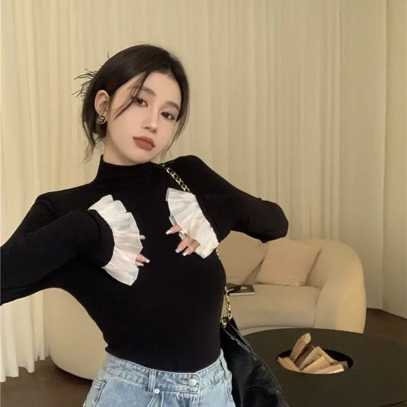 Casual Long Sleeve Hsa T-Shirts Autumn Black Slim Fit Pullovers Tees Shirts Female Streetwear Base Tees Tops Casual smile