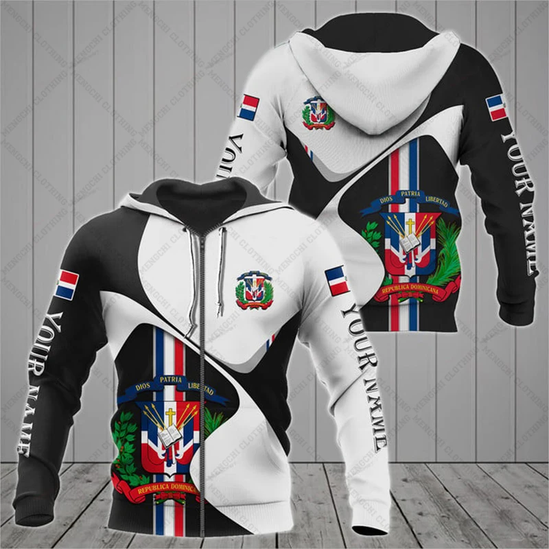 Custom Name Dominican Emblem Zipper Hoodies Loose Unisex Oversize Sweatshirts Winter Casual Streetwear Tops Pullover