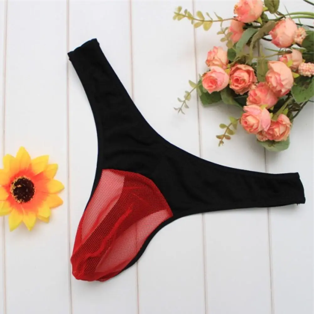 Thongs Mesh Men Sexy Black Red G-strings Sexy Men's Underwear Mesh Transparent Breathable Briefs T Back Thong Tanga Panties smile 's