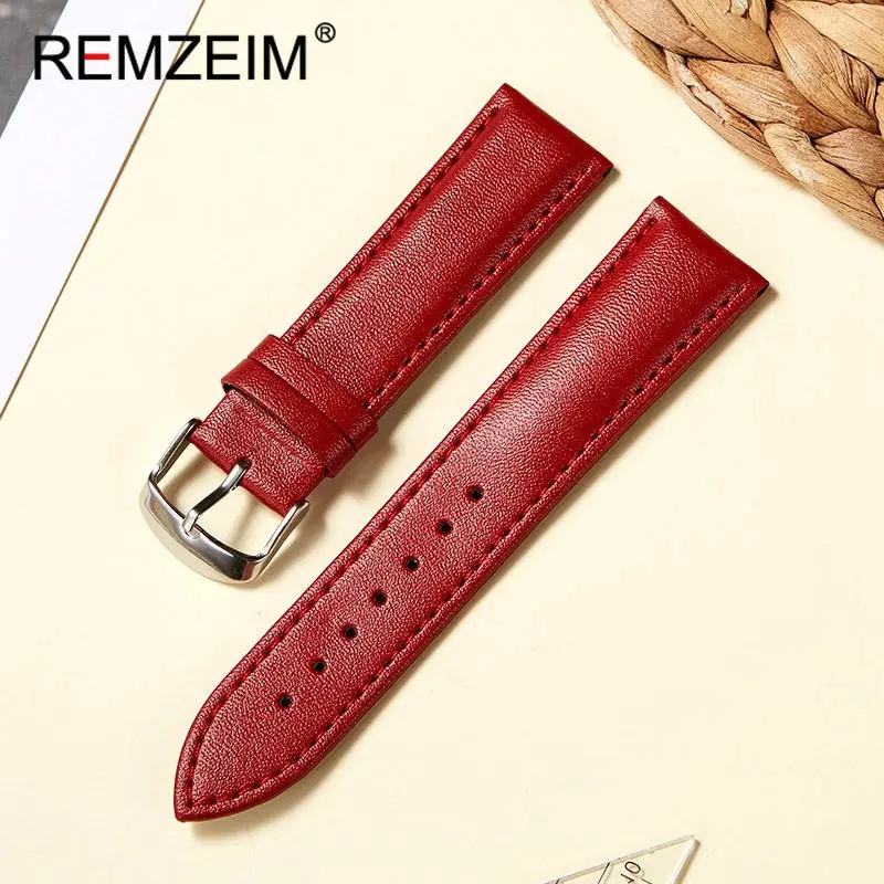 Genuine Leather Watchbands 16mm 18mm 20mm 22mm Watch Accessories Women Pink Red White Wrist Belt Bracelet Straps