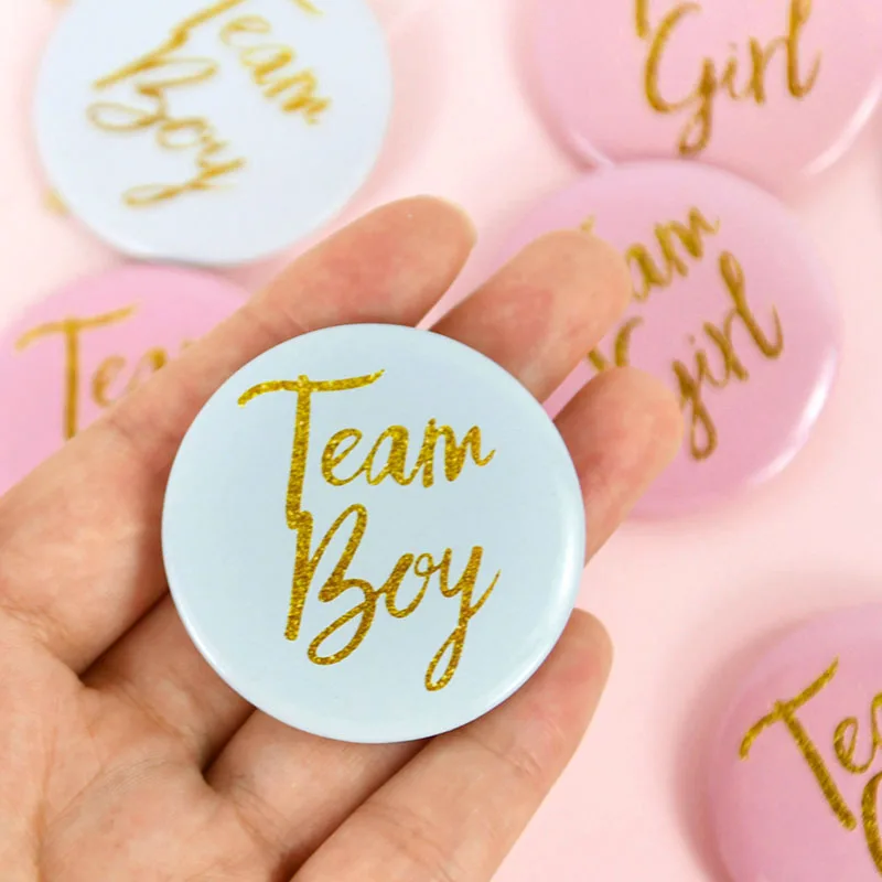 Birthday 12Pcs Boys Girls Badges ddmysmile Gender Reveal Pink Blue Team Boy Girl Tinplate Badge Baby Shower Kids Birthday Party Decoration Smile