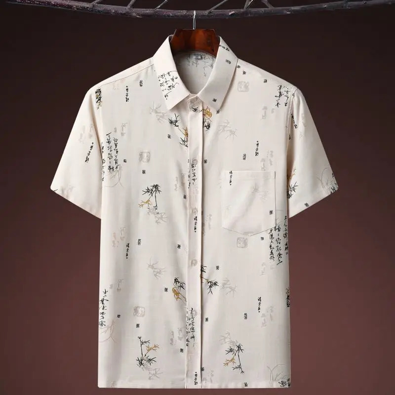 Summer Chinese style Sets Cotton linen Men Tang suit Print short-sleeved trousers suit Hanfu traditional kung fu Tai Chi Uniform 240518