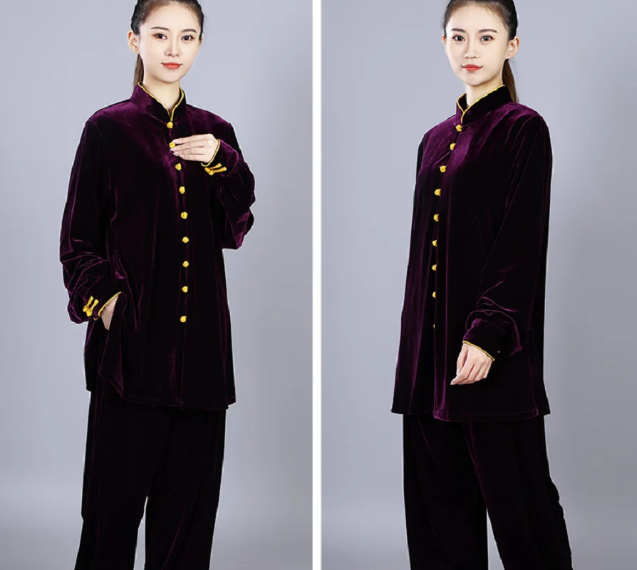 Men Chinese New Style Women Kung Fu Suits Autumn Winter Thickening Veet Tai Chi Martial Arts Costume Casual Sport Jacket Pants smile