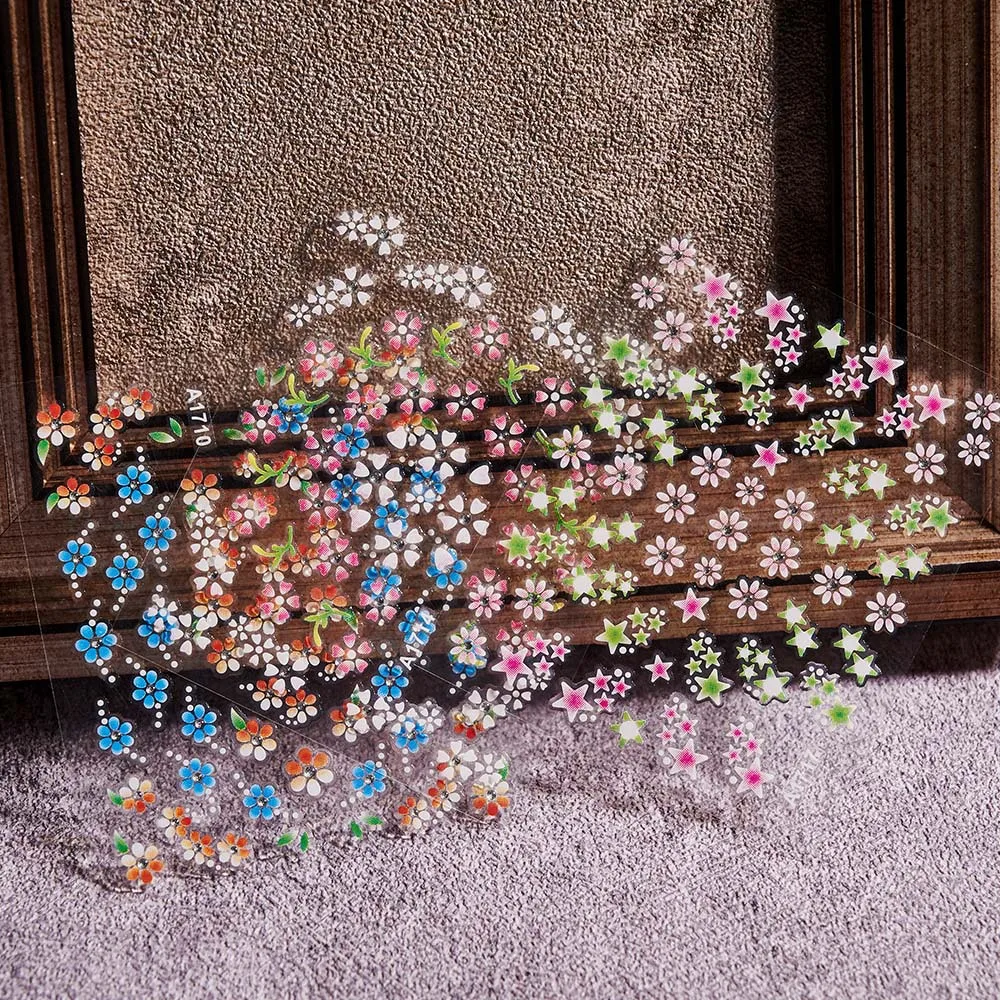 24 Pcs new Colorful Flower Nail Stickers Set Small Sakura Daisy Cute Flowers Decals 3D Self Adhesive 2025 Sliders Manicure Decoration