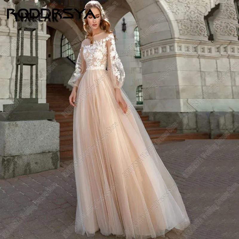 2023 Sweetheart Tulle RODDRSYA Champagne Wedding Dresses Elegant Puff Sleeve Boho Bridal Gown Romantic Lace Appliques Bride Part smile