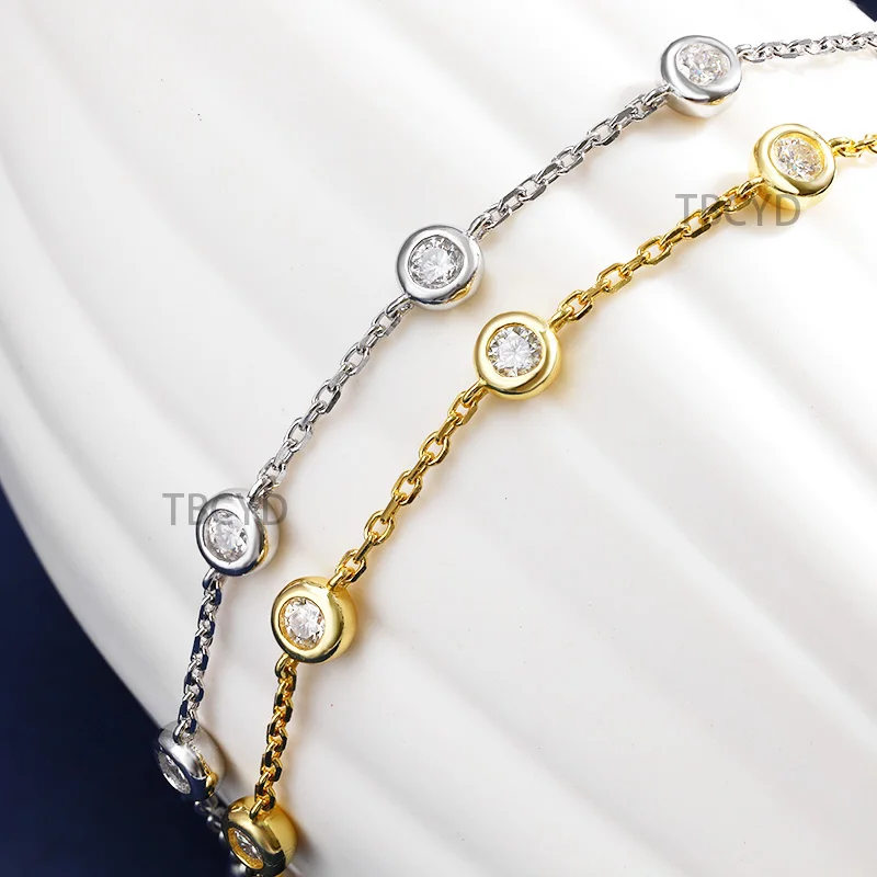 D Color 3/4/5mm TBCYD Moissanite Choker Necklace For Women S Sier Round Cut Dia Bubble Neck Chain Party Jewelry Gifts smile