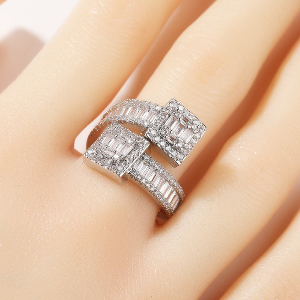 Hip Hop TopBling 5A T Zircon Cuff Ring White Gold Plated Jewelry for Men Women