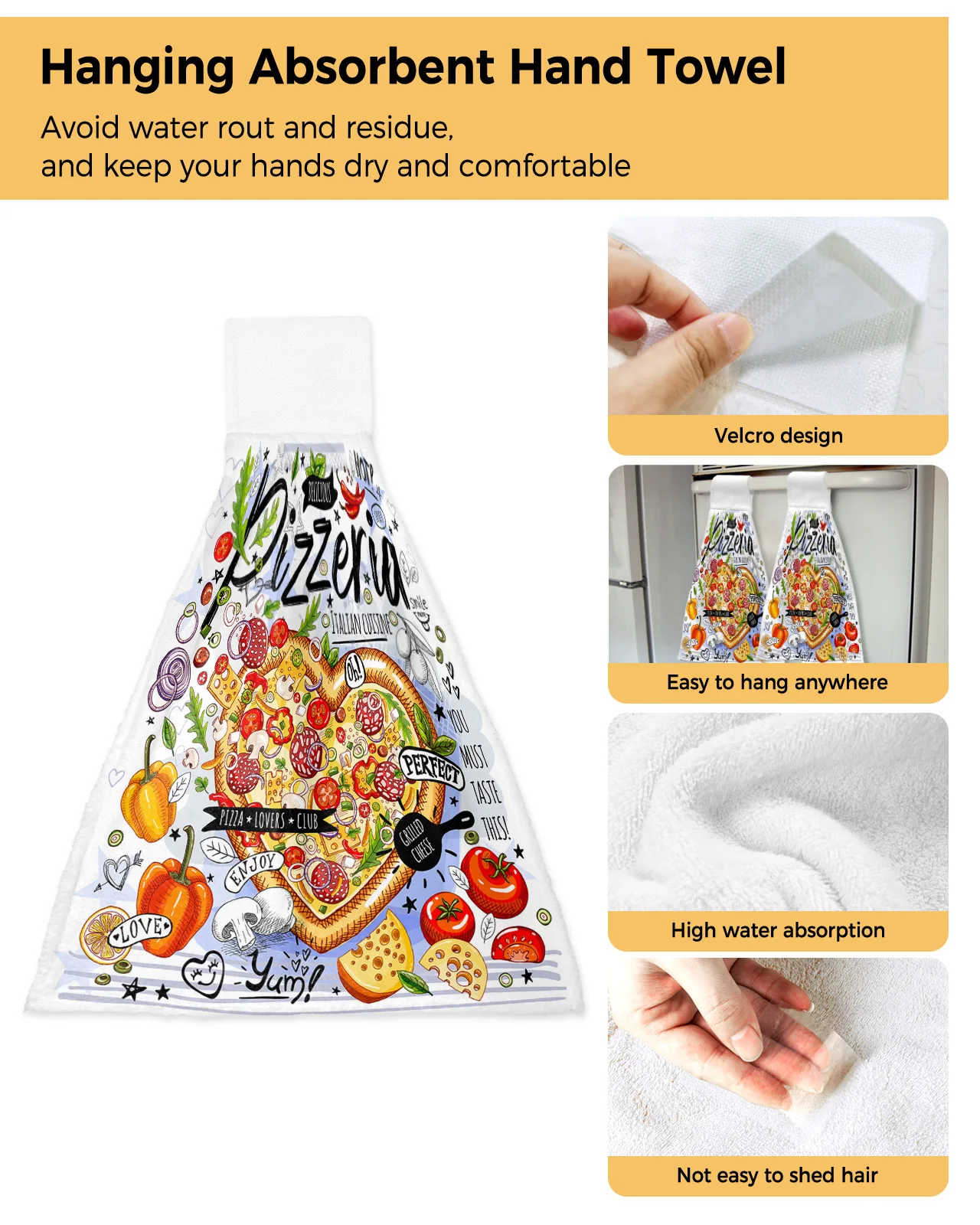 Pizza Hand Graffiti Gourmet Towels Kitchen Bathroom Hanging Cloth Quick Dry Soft Absorbent Microfiber ddmysmile Towels Smile