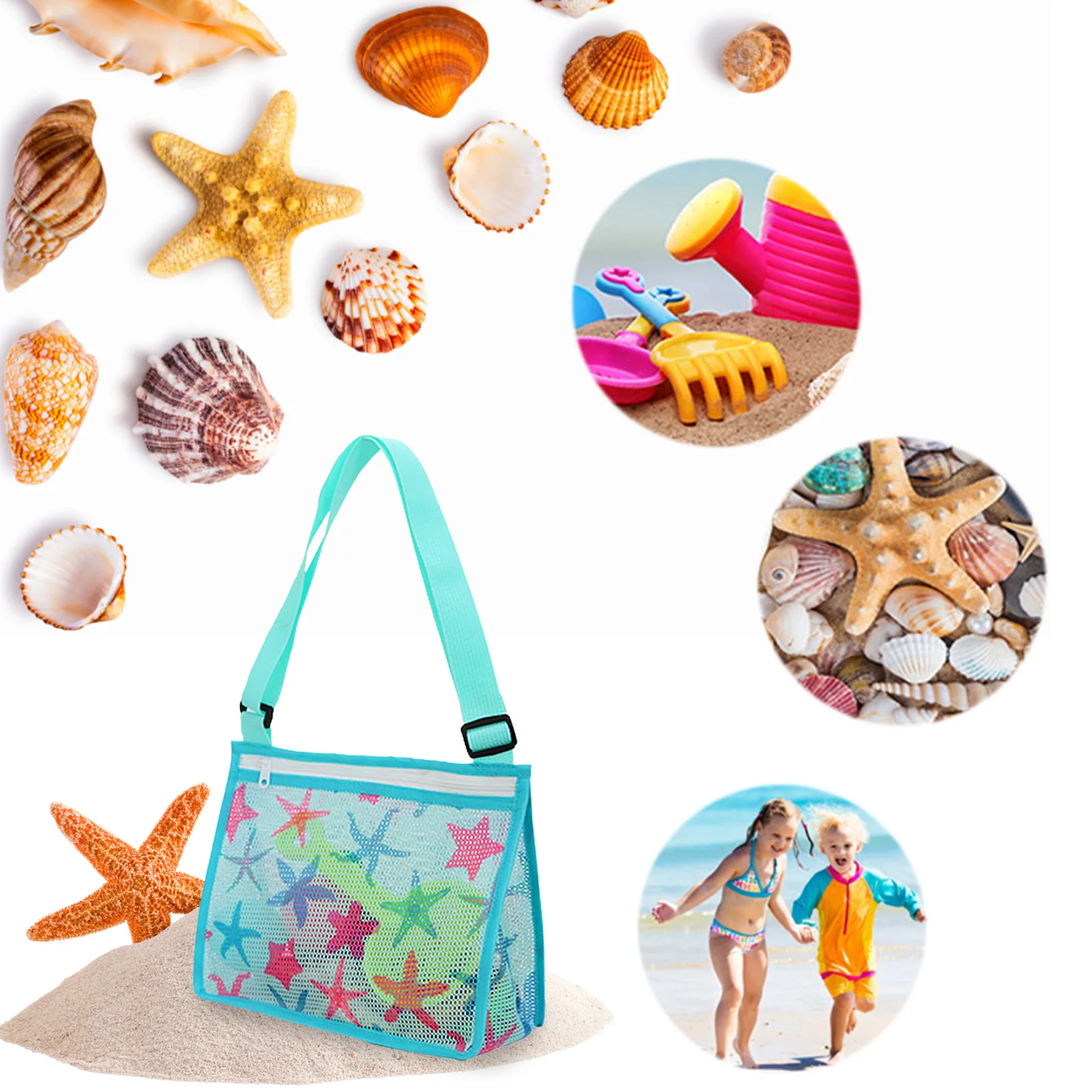 Bag Mesh Outdoor Beach Children Sand Away Foldable Protable Kids Beach Toys Clothes Bags Toy Storage Sundries Organizers Bag smile