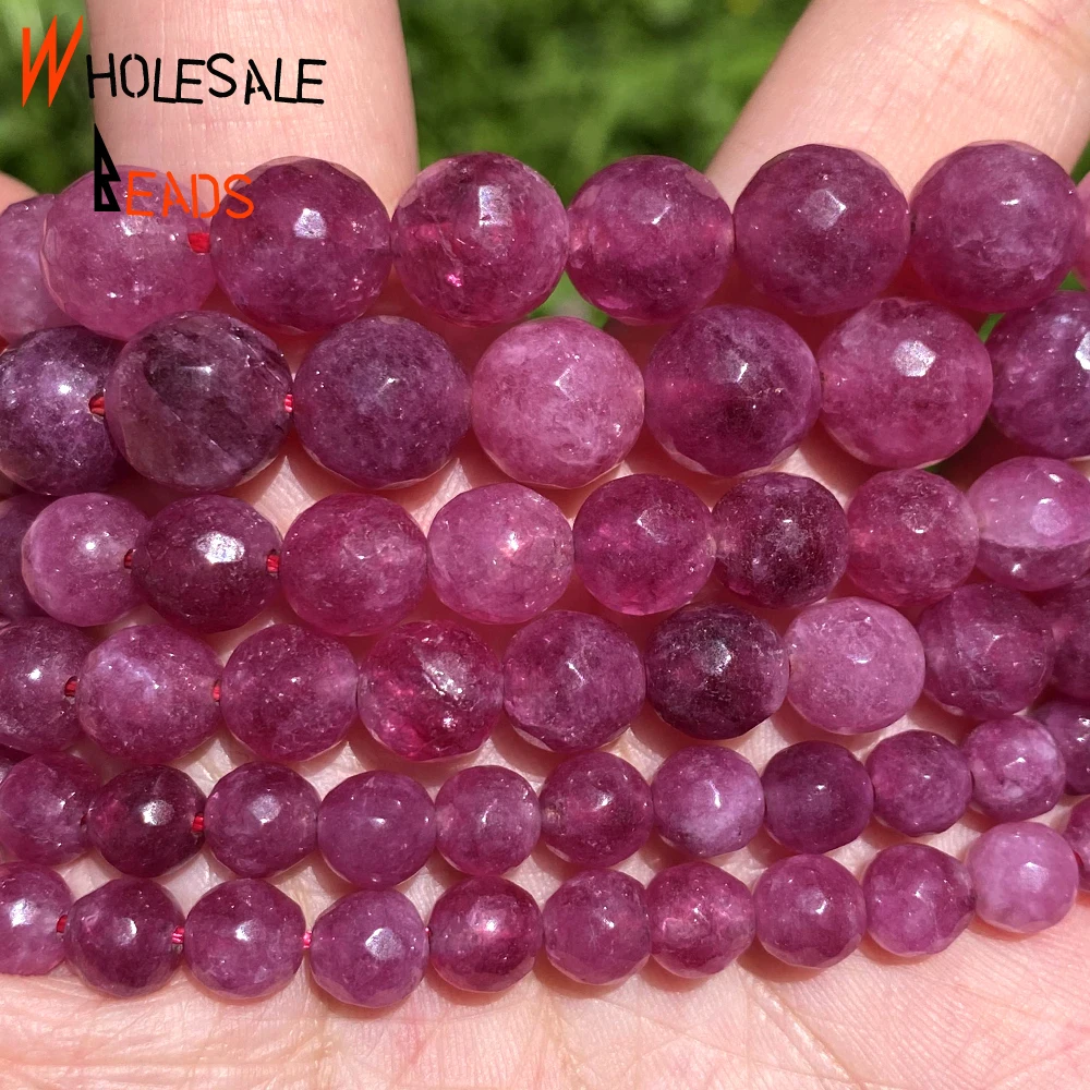 6 8 10mm Natural Stone Beads Faceted Pink Tourmaline Jades Round Spacer Loose Beads For Jewelry Making DIY Bracelets Accessories