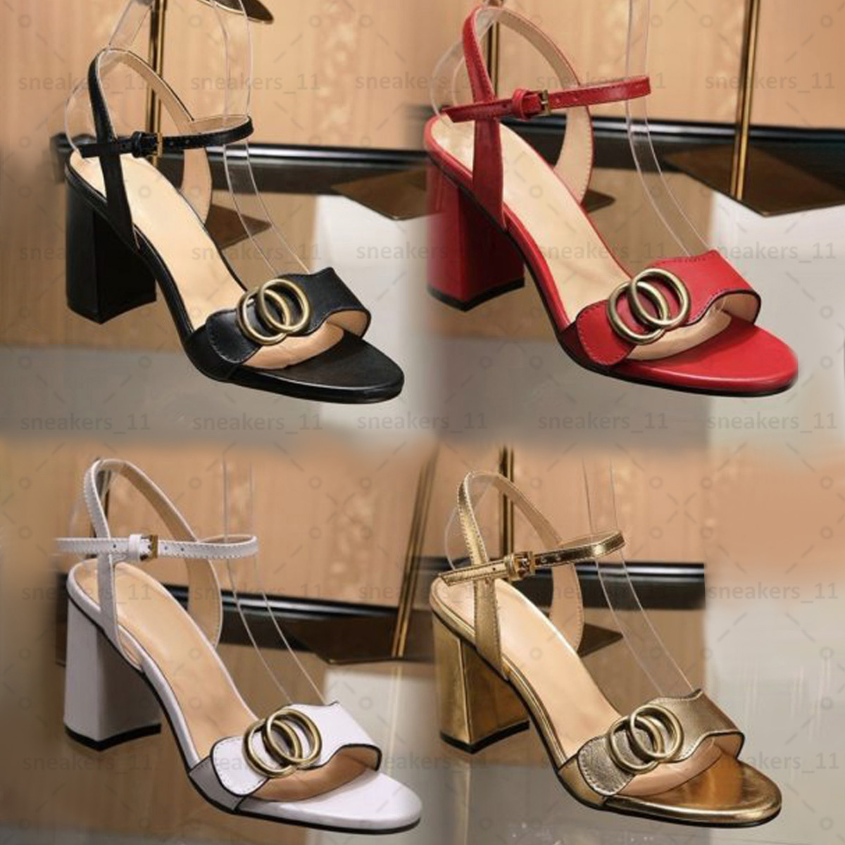 2024 Leather Mid Heels High heel sandals designer womens sandal Ankle Buckle Rubber Sole Mules heeled high Summer Beach Sexy luxury Wedding Double Mid-heel