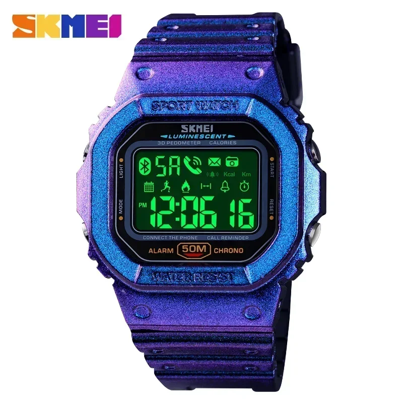 Digital SKMEI Watch Sport with Pedometer Calorie Tracker For Iphone Huawei Xiaomi Male relogio Mens Bluetooth Wristwatches 1629 smile