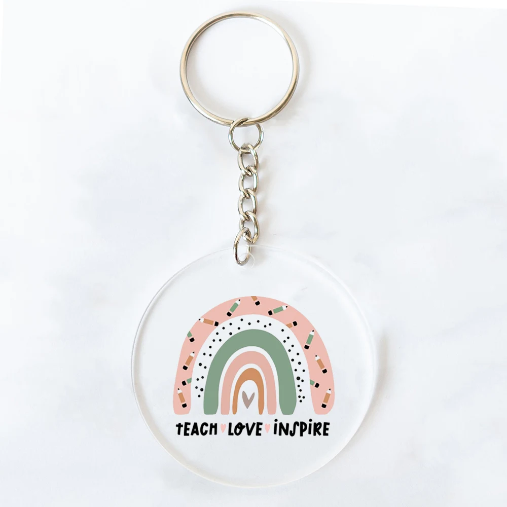 Life Rainbow Acrylic Teacher Keychain Special Teacher Charm Keychain End of Term Gift Best Teacher Ever Key Accessories Keyring smile