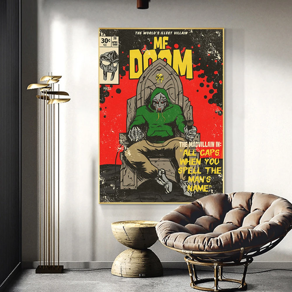 Doom Poster MF Retro Madvillain Wall Art Rapper Music Album Manga Cover Canvas Painting Print Picture for Living Room Home Decor smile