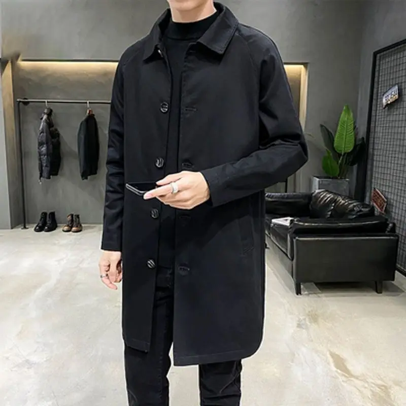 Men Trench British Style Solid Single Breasted Leisure Long Coats Stylish Casual Outwear Hombre Korean Style Windbreaker H65 smile