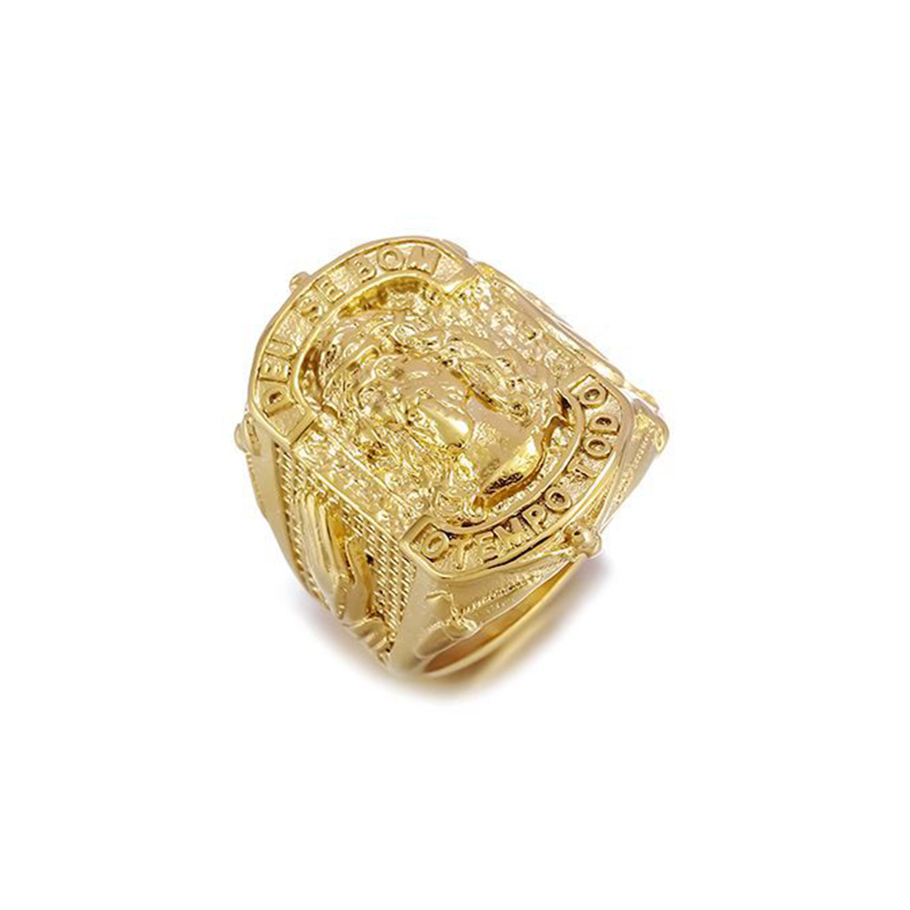 Hip Hop Jesus Casting Ring 18k Gold Plated Titanium Steel Religious Jewelry