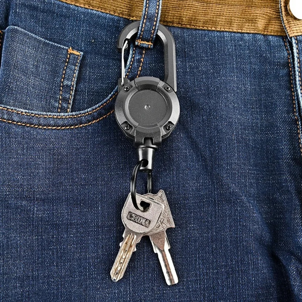 Heavy Automatic Retractable Pull Badges ID Reel Carabiner Key Chain Steel Wire Rope Buckle Key Holder Outdoor Keychain Tools