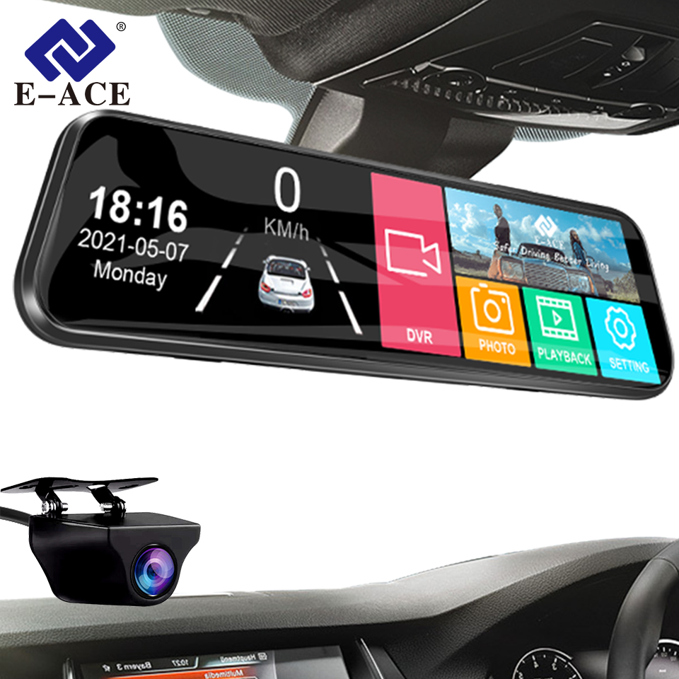 E-ACE 10 Inch Car DVR Mirror Video Recorder 1080P Touch Screen Dashcam For Car AHD Lens Streaming 2025 new Driving Recorder Dash Camera
