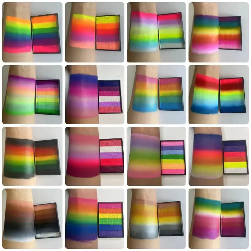 b g Rainbow Split Cake Wholesale Pastel Water Activated Eyeliner Face Painting Body Art Paint Holiday Make Up free sponge