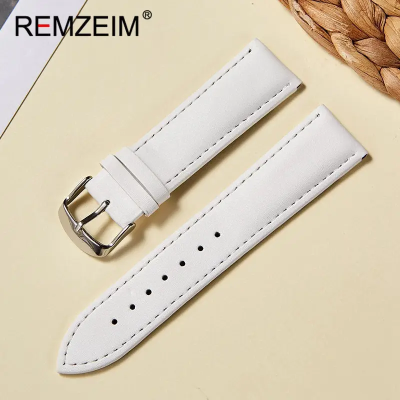 Genuine Leather Watchbands 16mm 18mm 20mm 22mm Watch Accessories Women Pink Red White Wrist Belt Bracelet Straps