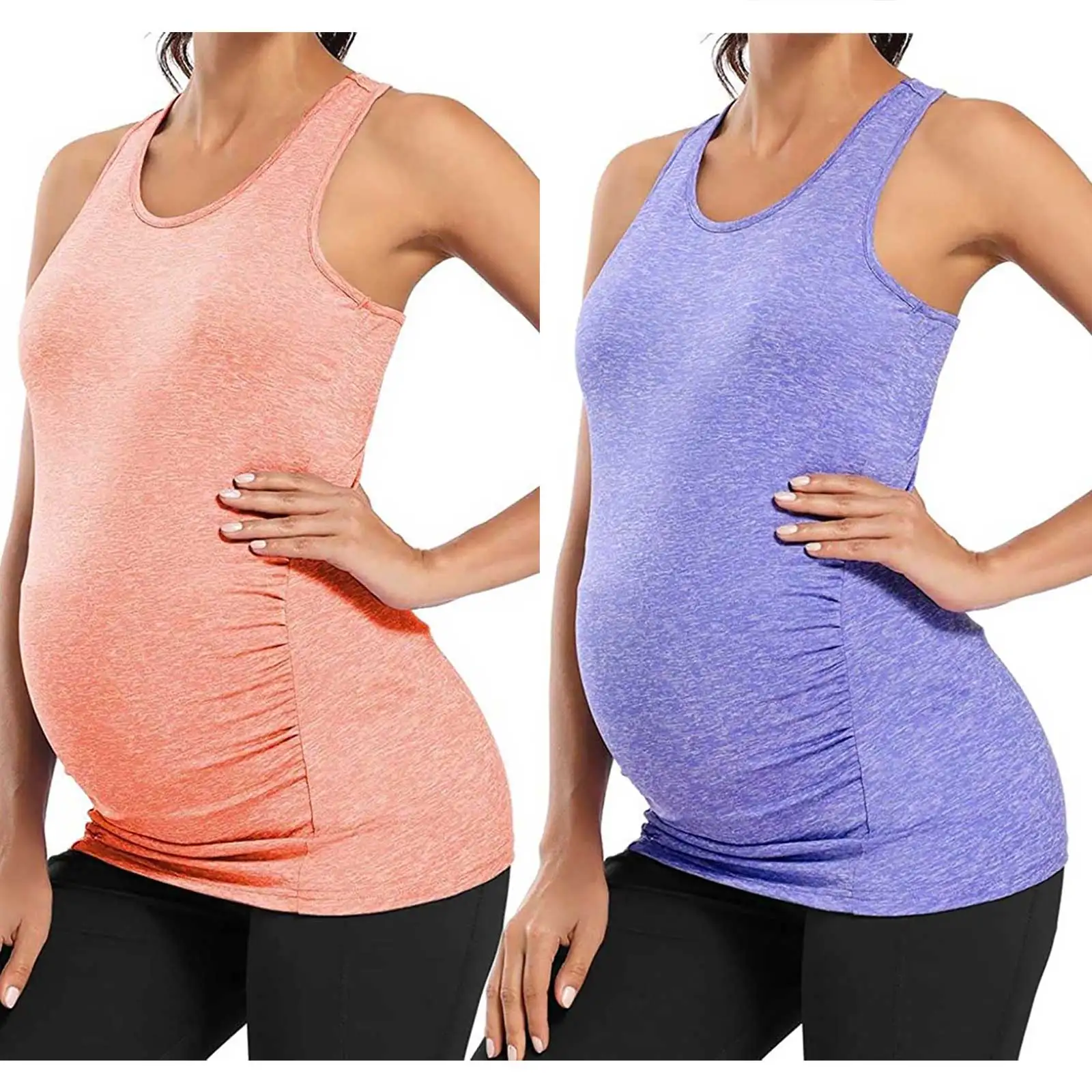 Size Plus Clothings Maternity Tops Womens Pregnant Workout Athletic Yoga Tank Top Pregnancy Racer Back Side Ruched Casual Tops smile