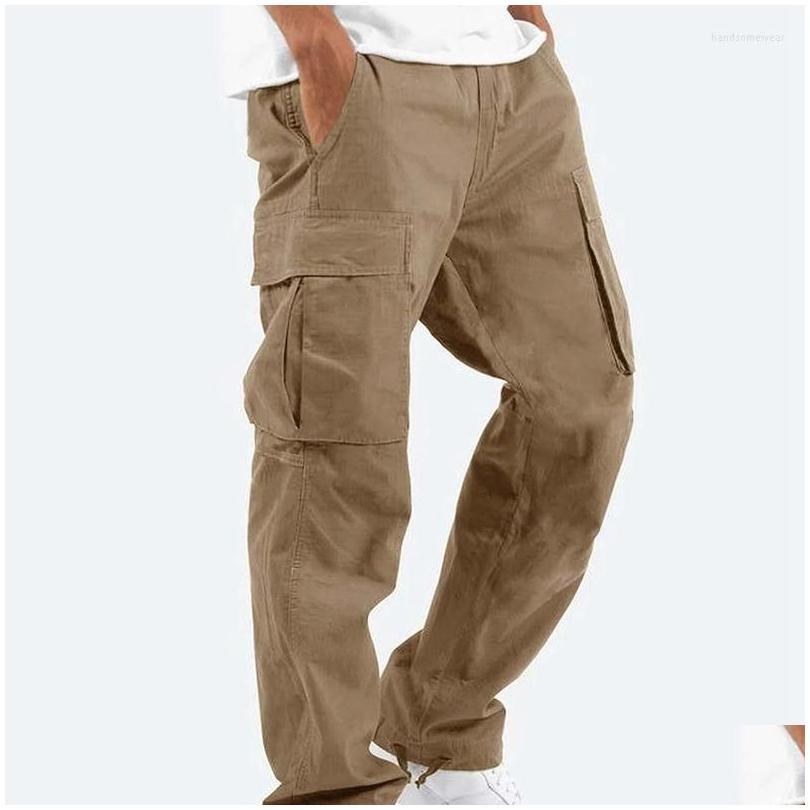 Mens Pants Mem Mti-Pockets Spring Summer Cargo Men Streetwear Zipper Leg Skinny Work Joggers Cotton Casual Trousers Drop Delivery Appa Otqy5
