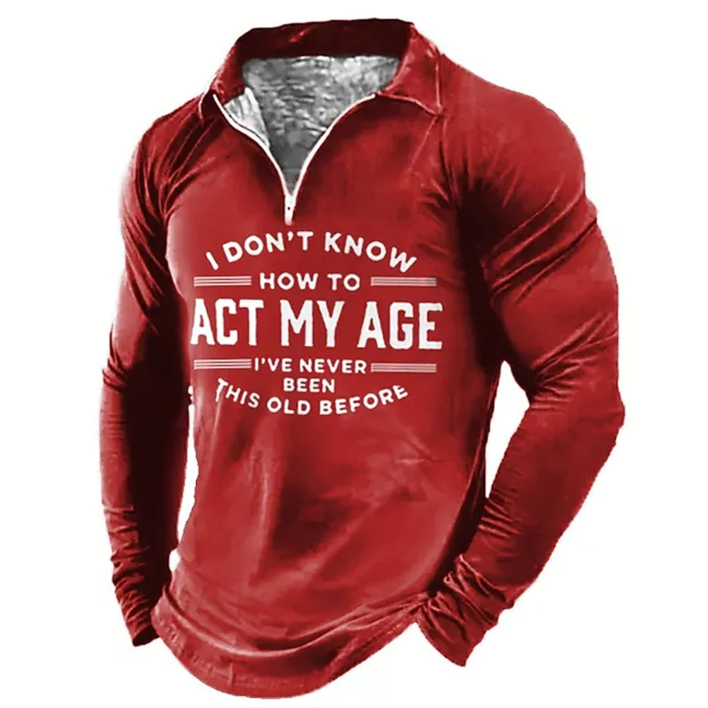 T-shirt Polo Men Collar Man Clothes Golf Letter Turndown 3D Print Street Long Sleeve Zipper Breathable High Quality Men's Tops smile 's