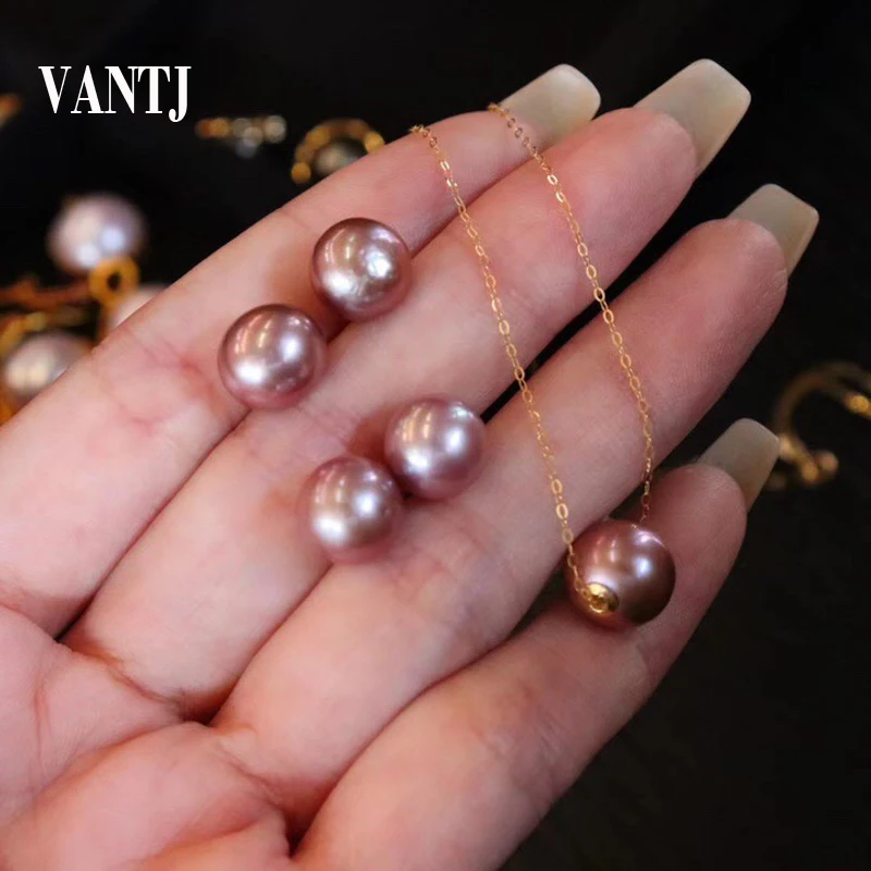 Elegant Purple VANTJ Natural Pearl Jewelry Sets Sterling Real Yellow Gold ddmysmile For Women Lady Party Wedding Jewelry Gift Smile
