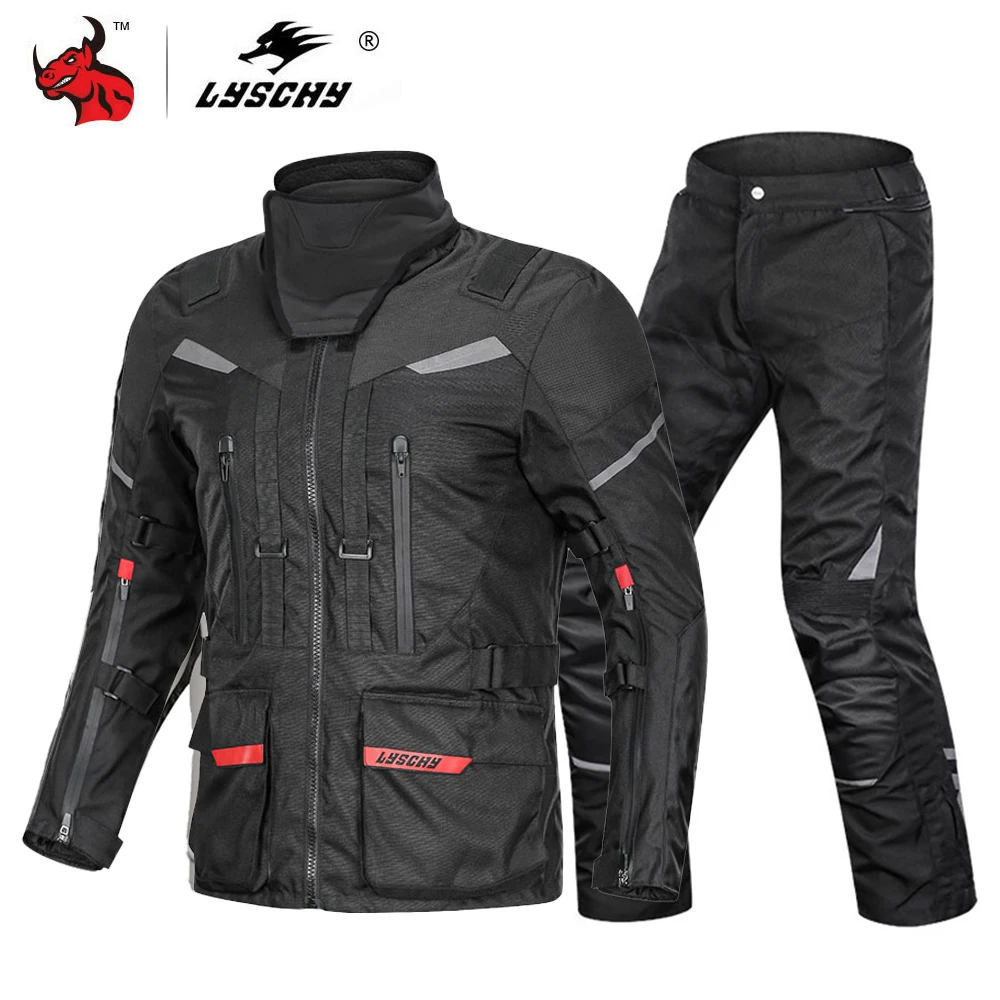 Autumn Winter LYSCHY 6XL Motorcycle Jacket Pants Suit Waterproof Cold-proof Motorbike Jacket Riding Clothing CE Protective Gear smile