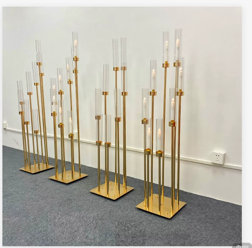 8 Heads Metal 2/5/10pcs Candelabra Candle Holders Road Lead Table Centerpiece Gold Candelabrum Stand Pillar Candlestick wedding smile XJ260305