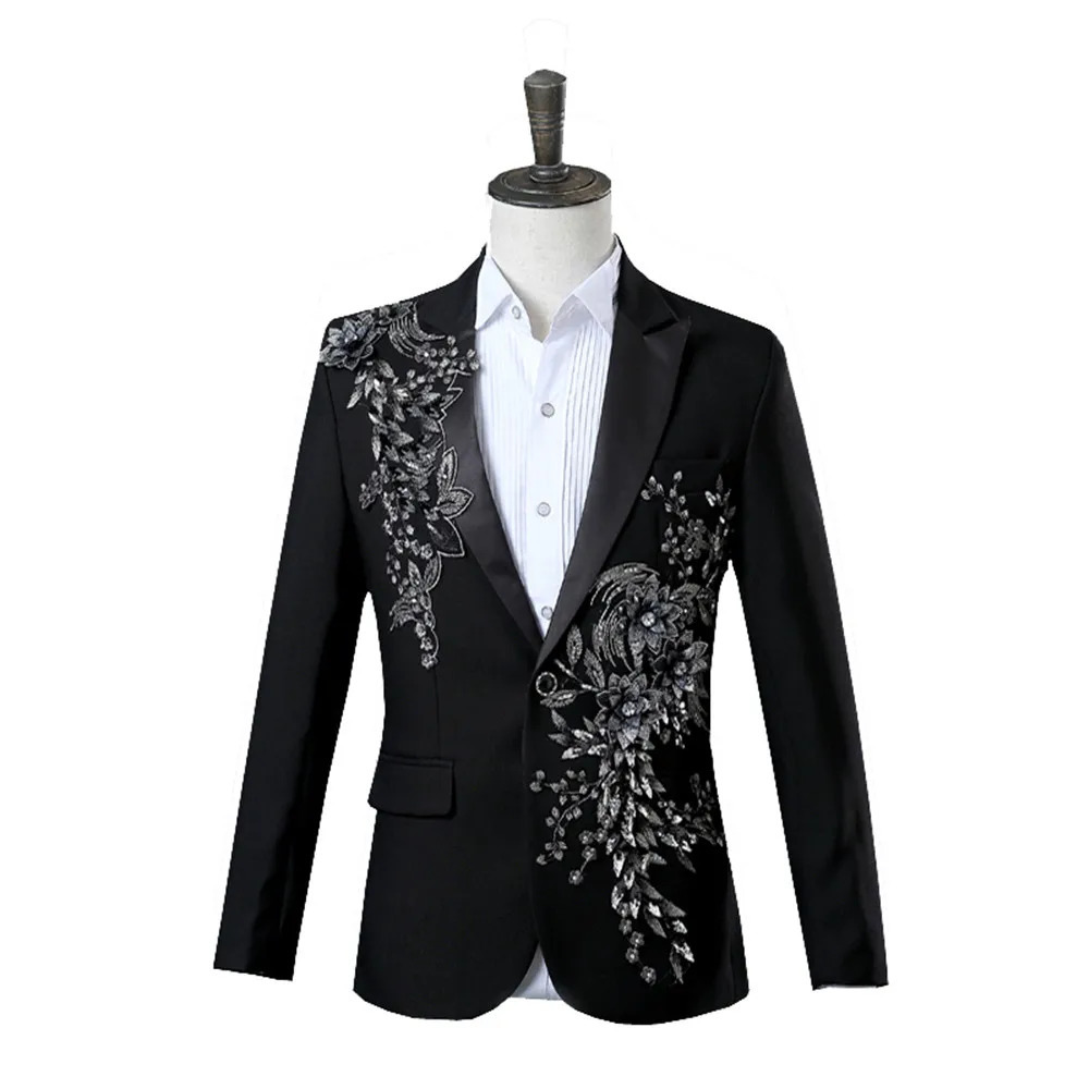 Elegant Appliqued Two-piece Mens Suit for Wedding Banquet Host Dance Prom Christmas Costume Men Blazer Chinese Style 240518