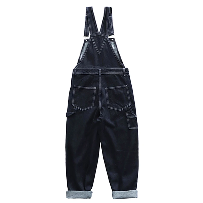 Vintage Men Jeans Ameki Autumn Winter New Multi-pocket Plain Striped Overalls Straight Denim Jeans Retro Casual Long Trousers smile