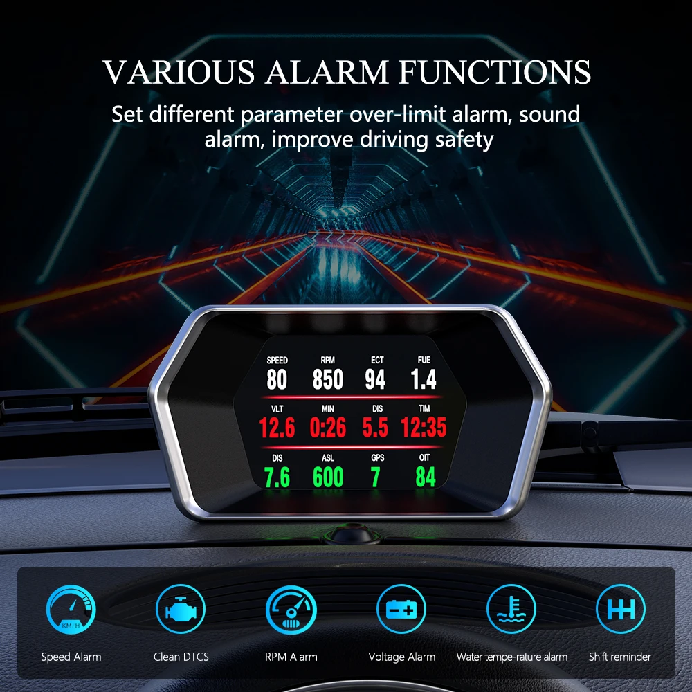 WiiYii P17 OBD2+GPS Smart Digital Head Up Display HUD Car Electronics Speedometer Alarmes Coolant Turbo Boost for All Car