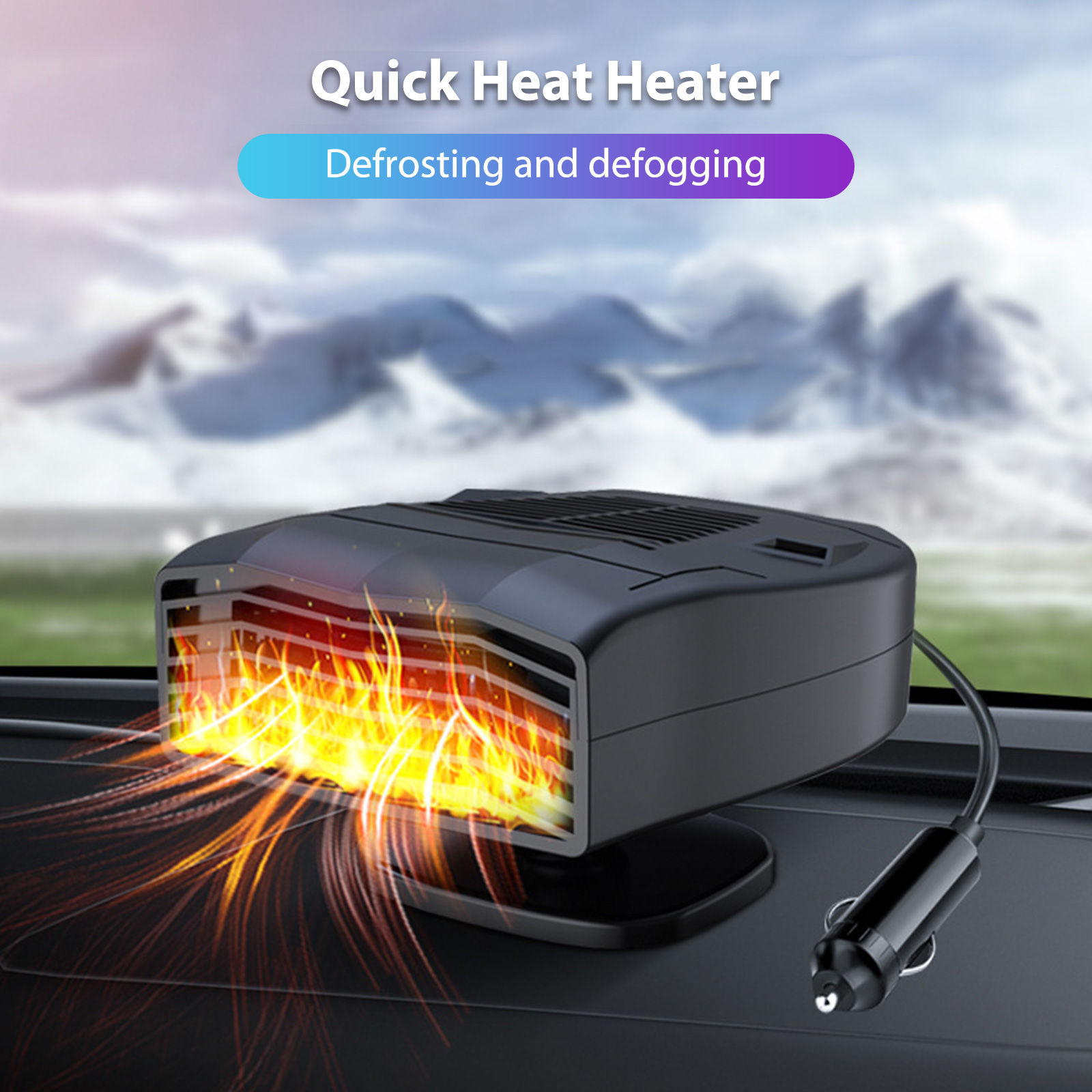 Car Fan Heater 2-in-1 Electric Fan Cooling Heating Machine Multipurpose Demister Defroster for Household Automobile