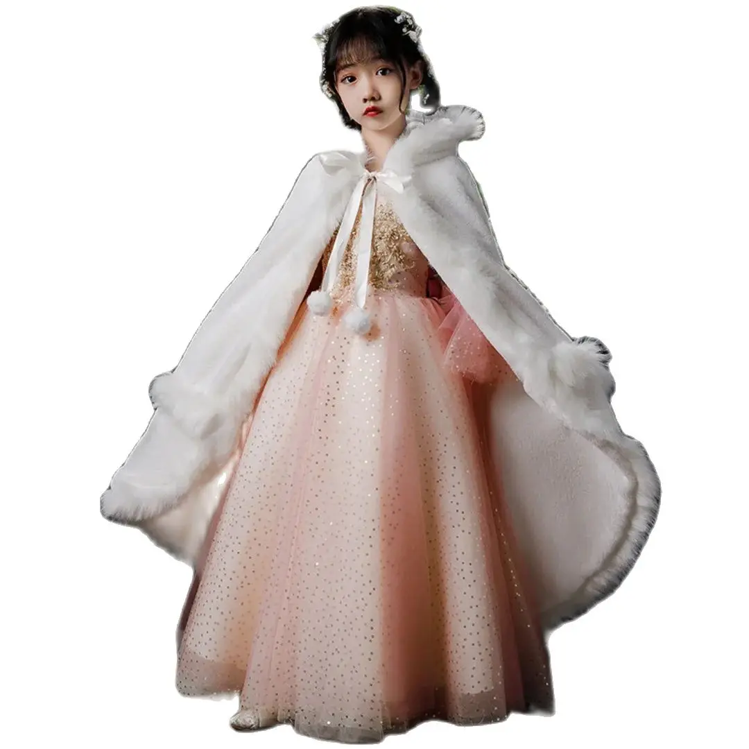 Fur Cloak Faux Kids Stole Toddler Girl Outwear Baby Girl Coats Warm Short Top Cape For Wedding Party Formal Girls Bolero Cover smile