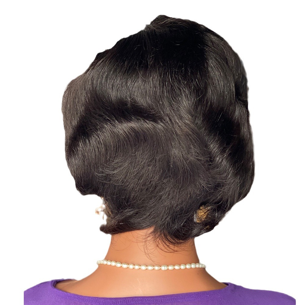 Front Lace Human Wig Headband 13x4 Wavy Curly Pixie Cut Frontal Wigs 6 inch Natural Black Baby Hair Wig