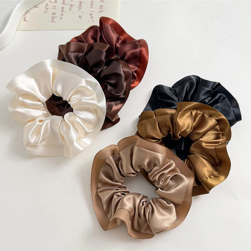 Hair Silk Korea Ruffles Scrunchies Elastics Hair Band Solid Color Hair Ties Rubber Bands Satin Ponytail Holder Hair accessories smile